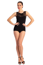 Load image into Gallery viewer, Black Sleeveless Bodysuit With Tulle Décolletage