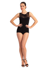 Load image into Gallery viewer, Black Sleeveless Bodysuit With Tulle Décolletage
