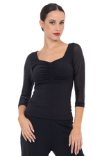 Load image into Gallery viewer, Black Top With Lamé Mesh Back And Sleeves
