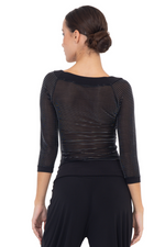 Load image into Gallery viewer, Black Top With Lamé Mesh Back And Sleeves
