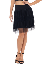 Load image into Gallery viewer, Black Tulle Above-Knee Skirt With Sparkling Details