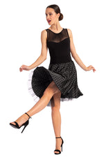 Load image into Gallery viewer, Black Two-layer Rock &#39;n&#39; Roll Polka Dot Skirt
