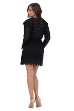 Load image into Gallery viewer, Black Zig-Zag Lace Mini Dress With Sleeves