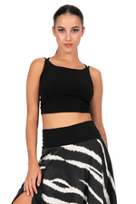 Load image into Gallery viewer, Black Crop Top With Fringe Back Detail