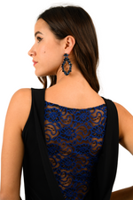 Load image into Gallery viewer, Black Dress With Blue Lace Draped Back