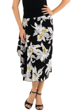 Load image into Gallery viewer, Black Floral Print Skirt With Side Draping