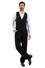 Load image into Gallery viewer, Black Pinstriped Tango Pants With Front And Back Pleat