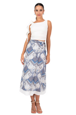 Load image into Gallery viewer, Blue Mixed Prints Two-layer Dance Skirt