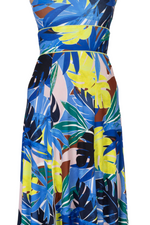 Load image into Gallery viewer, Colorful dress with tropical leaf pattern on a white background