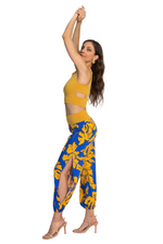 Load image into Gallery viewer, Blue & Yellow Leaf Print Babucha Tango Pants