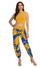 Load image into Gallery viewer, Blue & Yellow Leaf Print Babucha Tango Pants
