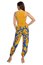 Load image into Gallery viewer, Blue & Yellow Leaf Print Babucha Tango Pants