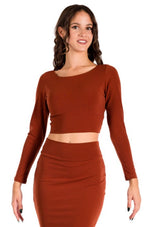 Load image into Gallery viewer, Long Sleeve Twisted Knot V-neck Crop Top