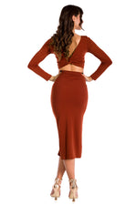 Load image into Gallery viewer, Brick Red Twist Knot Bodycon Midi Skirt With Slit