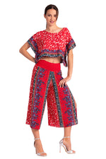 Load image into Gallery viewer, Bright Red Boho Print Wrap Cropped Culottes