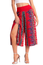 Load image into Gallery viewer, Bright Red Boho Print Wrap Cropped Culottes
