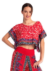 Load image into Gallery viewer, Bright Red Floral Print Boxy Co-ord Crop Top
