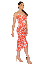 Load image into Gallery viewer, Bright Red Floral Fishtail Dress With Adjustable Ruched Keyhole Back