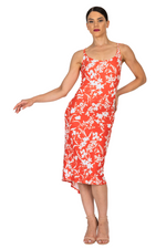 Load image into Gallery viewer, Bright Red Floral Fishtail Dress With Adjustable Ruched Keyhole Back