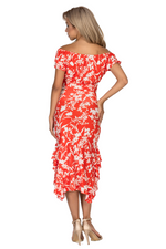 Load image into Gallery viewer, Bright Red Floral Print Dance Skirt With Side Ruffles