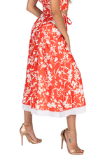 Load image into Gallery viewer, Bright Red Floral Two Layer Georgette Wrap Dance Skirt