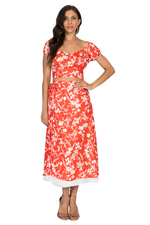 Load image into Gallery viewer, Bright Red Floral Two Layer Georgette Wrap Dance Skirt