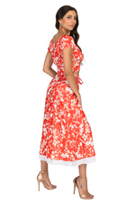 Load image into Gallery viewer, Bright Red Floral Two Layer Georgette Wrap Dance Skirt