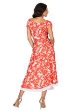 Load image into Gallery viewer, Bright Red Floral Two Layer Georgette Wrap Dance Skirt