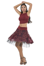 Load image into Gallery viewer, Burgundy Floral Embroidered Tulle Above-Knee Skirt