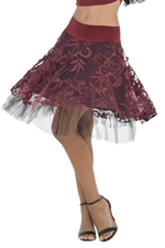 Load image into Gallery viewer, Burgundy Floral Embroidered Tulle Above-Knee Skirt