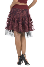 Load image into Gallery viewer, Burgundy Floral Embroidered Tulle Above-Knee Skirt