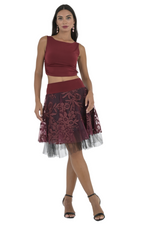 Load image into Gallery viewer, Burgundy Floral Embroidered Tulle Above-Knee Skirt