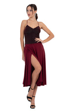 Load image into Gallery viewer, Burgundy Lamé Fit &amp; Flare Tango Dress With Spaghetti Straps
