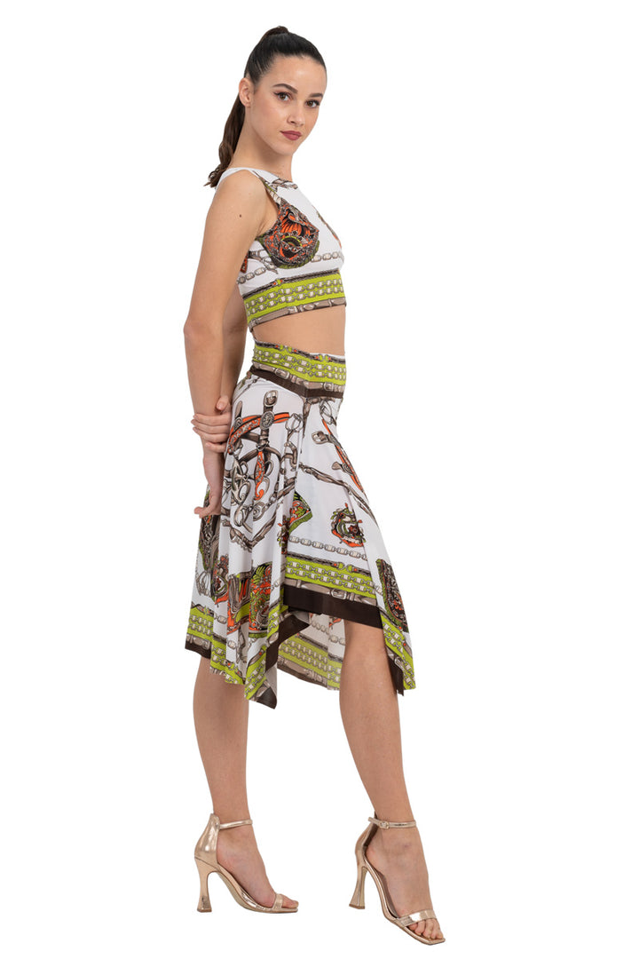 Chain Print Skirt With Side Draping