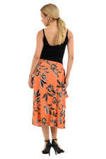 Load image into Gallery viewer, Coral Floral Print Skirt With Side Draping
