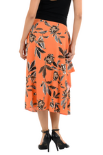 Load image into Gallery viewer, Coral Floral Print Skirt With Side Draping
