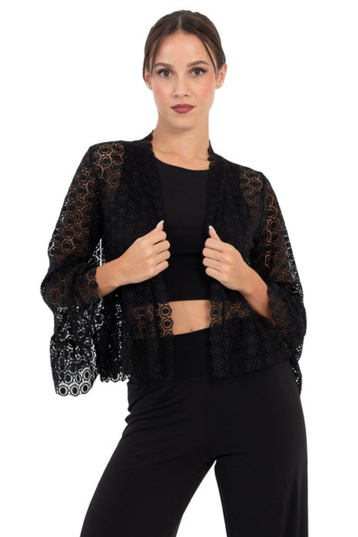 Crop Lace Jacket With Ruffle Details