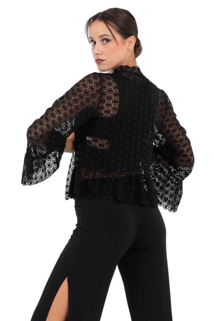 Crop Lace Jacket With Ruffle Details