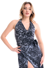 Load image into Gallery viewer, Damask Print Draped Halter Neck Dance Top
