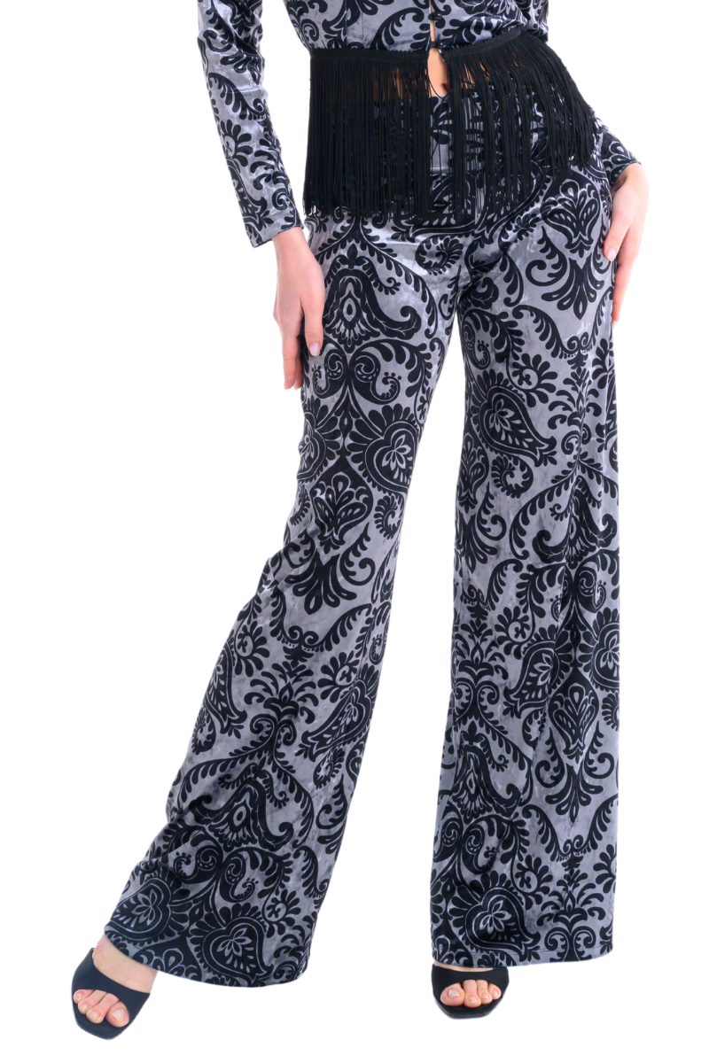Damask Print Velvet Wide Leg Pants| Women's Tango Clothes – conDiva