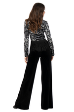 Load image into Gallery viewer, Damask Print Long Sleeve Fringed Hem Top