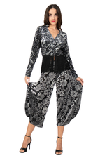 Load image into Gallery viewer, Damask Print Long Sleeve Fringed Hem Top