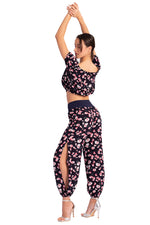 Load image into Gallery viewer, Dark Blue Floral Print Gathered Tango Pants
