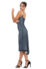 Load image into Gallery viewer, Dark Blue Lace Tango Dress With Slitted Tail