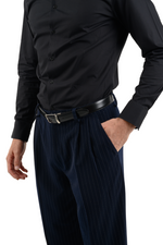 Load image into Gallery viewer, Dark Blue Pinstripe Tango Pants With Two Pleats