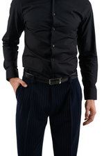 Load image into Gallery viewer, Dark Blue Pinstripe Tango Pants With Two Pleats