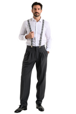 Load image into Gallery viewer, Dark Grey Pinstriped Men's Tango Pants With Three Pleats