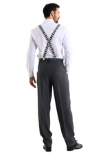 Load image into Gallery viewer, Dark Grey Pinstriped Men's Tango Pants With Three Pleats