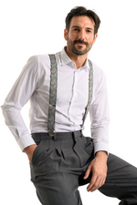 Load image into Gallery viewer, Dark Grey Pinstriped Men's Tango Pants With Three Pleats