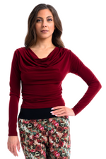 Load image into Gallery viewer, Draped Neckline Long Sleeve Top With Side Pleats